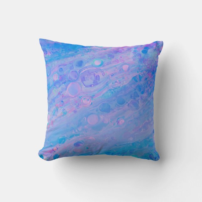 Abstraktes Blau und Rosa Bubbly Meerjungfrau Kissen (Vorderseite)