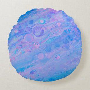 Abstraktes Blau und Rosa Bubbly Meerjungfrau Rundes Kissen