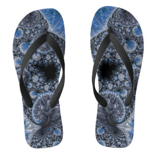 Abstraktes Blau und Schwarzes Fraktal Flip Flops