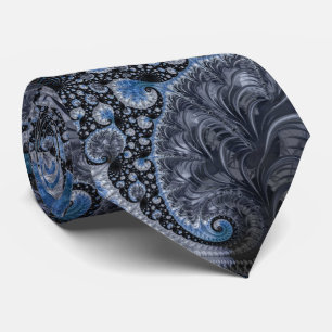 Abstraktes Blau und Schwarzes Fraktal Krawatte