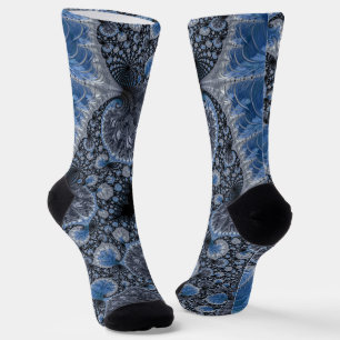 Abstraktes Blau und Schwarzes Fraktal Socken