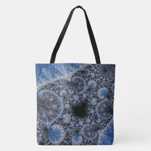 Abstraktes Blau und Schwarzes Fraktal Tasche