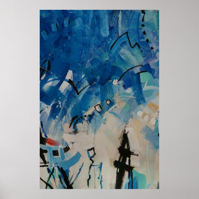 Abstraktes Blau-Weiß-Bild Poster (Vorne)