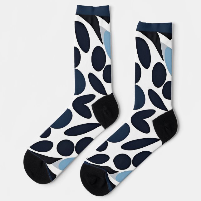 Abstraktes blau-weiß geometrisches Muster Socken (Linkes Detail)