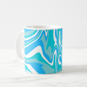 Abstraktes Blau, Weiß und Türkisblau Kunst Kaffeetasse