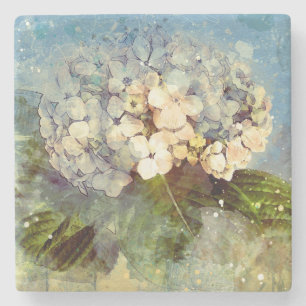 Abstraktes Blau, weißes Hydrangea Steinuntersetzer