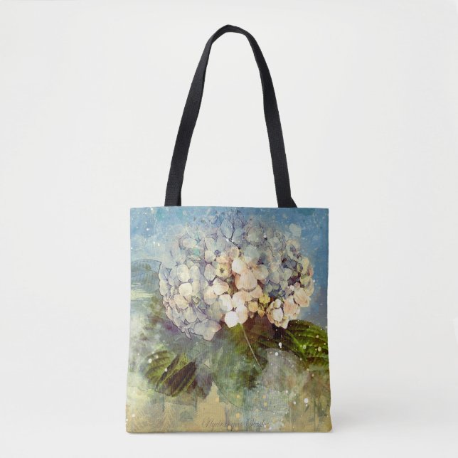 Abstraktes Blau, weißes Hydrangea Tasche (Vorderseite)