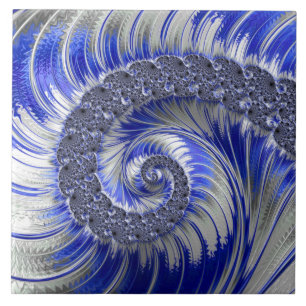 Abstraktes blau-weißes Spiral-Fraktal Fliese