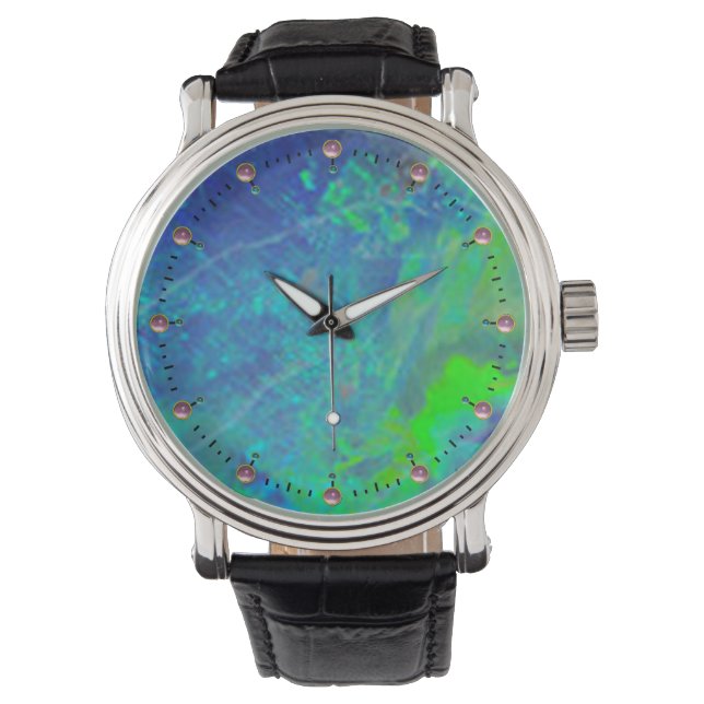 ABSTRAKTES BLAUE GREEN OPAL FOTO ARMBANDUHR (Vorderseite)