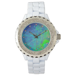 ABSTRAKTES BLAUE GREEN OPAL FOTO ARMBANDUHR