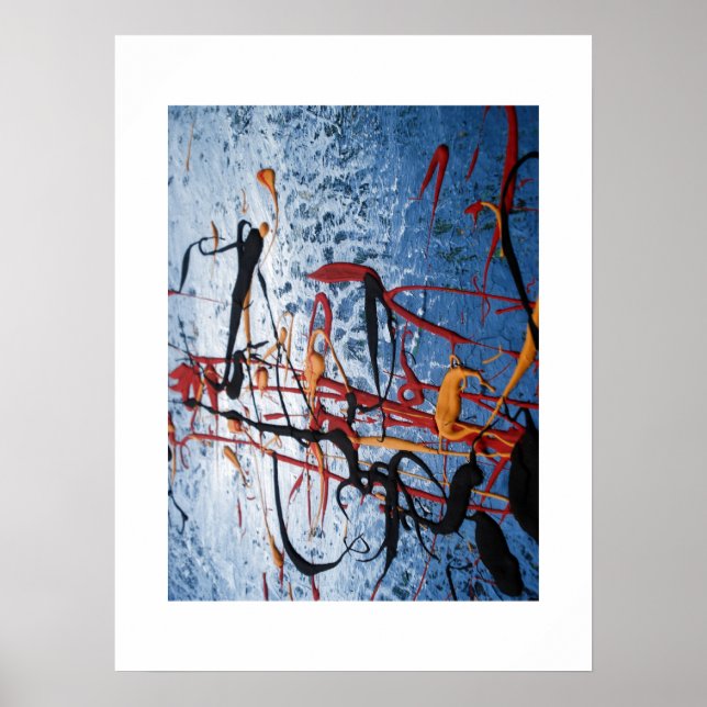 Abstraktes blaues asiatisches Malwerkzeug Poster (Vorne)