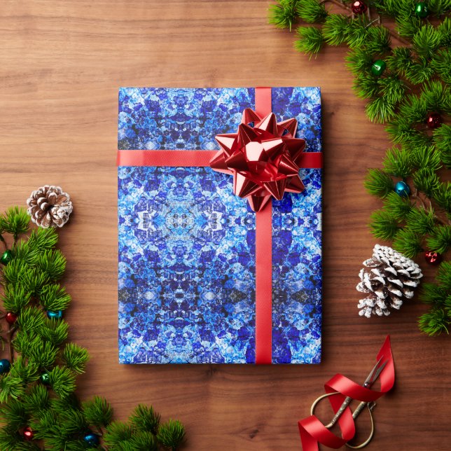 Abstraktes blaues Blumenmuster Geschenkpapier (Feiertagsgeschenk)