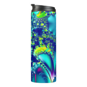 Abstraktes blaues Cyan Green-Fraktal Thermosbecher