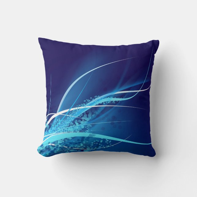 Abstraktes blaues Designerkissen Digital Kissen (Vorderseite)
