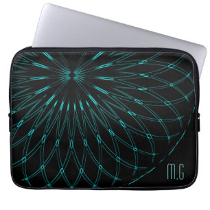 Abstraktes blaues geometrisches Grafik Schwarz Mon Laptopschutzhülle