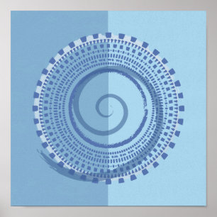 Abstraktes blaues geometrisches Spiraldesign Poster