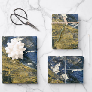 Abstraktes blaues Gold im Schwarzen Muster Art Geschenkpapier Set