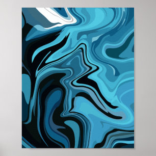 Abstraktes blaues Marmor-Wellendesign Poster