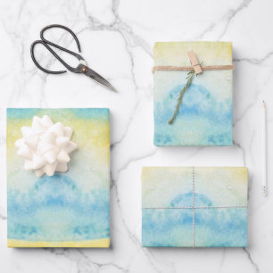 Abstraktes blaues Meer und gelbe Sonne  Geschenkpapier Set