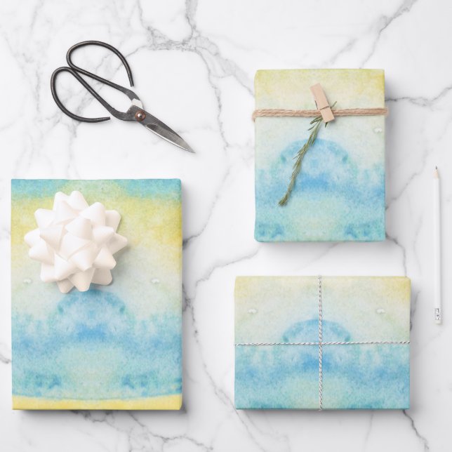 Abstraktes blaues Meer und gelbe Sonne  Geschenkpapier Set (Vorderseite)