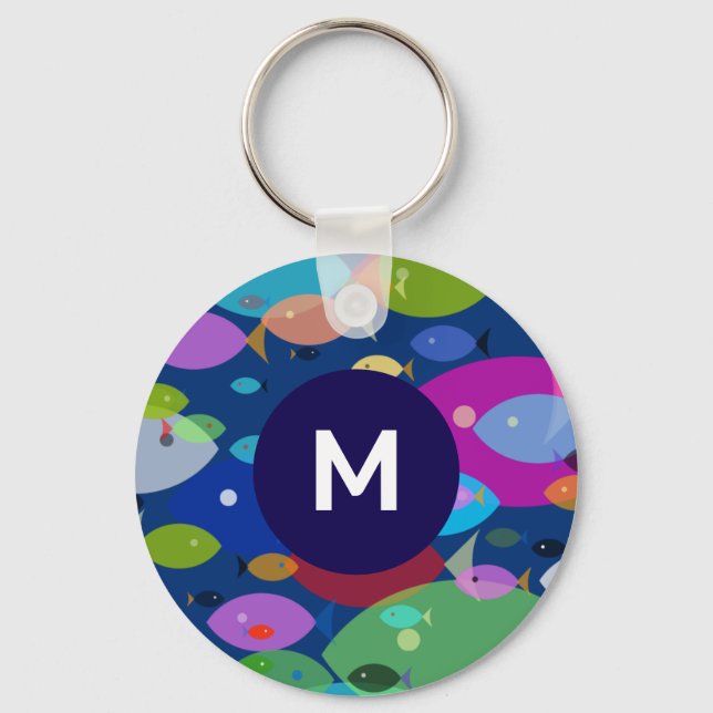 Abstraktes blaues Monogramm Schlüsselanhänger (Vorderseite)