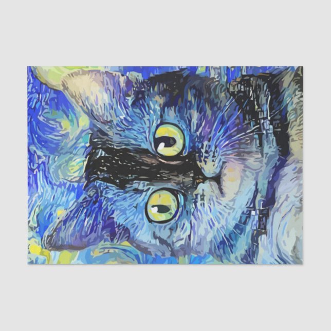 Abstraktes blaues Mosaikkatzen-Dekoupage-Tissue Seidenpapier (Vorderseite)