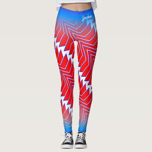 Abstraktes blaues Muster mit Ihrem Namen Leggings (Vorderseite)