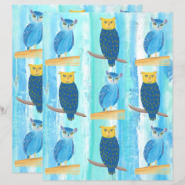 Abstraktes blaues Owls Türkisblaue Bäume Scrapbook