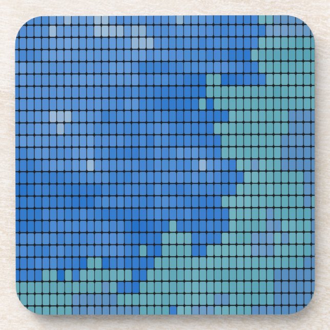 Abstraktes blaues Quadrat-Muster Getränkeuntersetzer (Vorderseite)