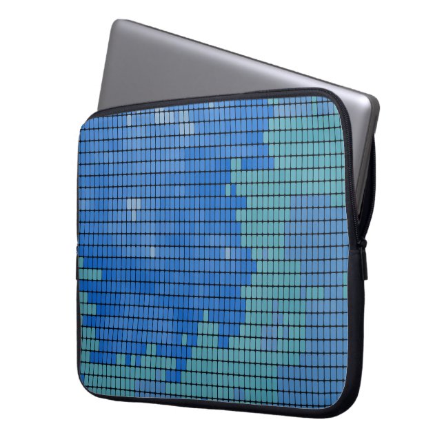 Abstraktes blaues Quadrat-Muster Laptopschutzhülle (Vorderseite Links)
