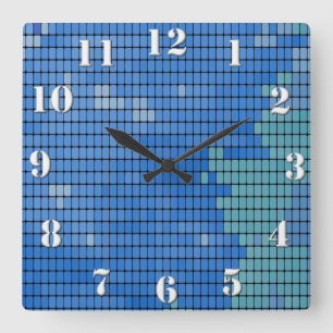 Abstraktes blaues Quadrat-Muster Quadratische Wanduhr