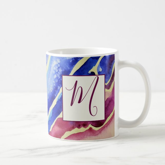 Abstraktes blaues rosa Monogramm Kaffeetasse (Rechts)