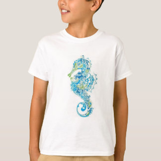 Abstraktes blaues Seepferd T-Shirt