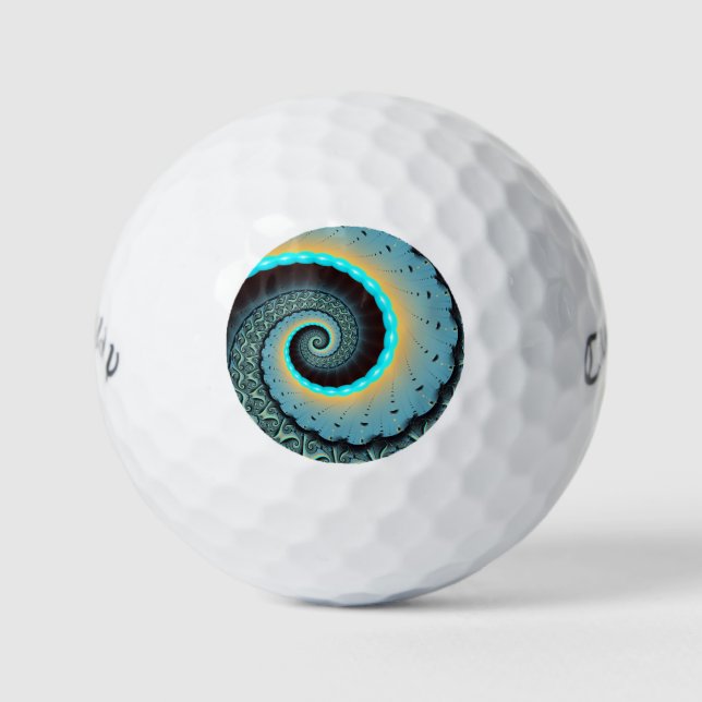 Abstraktes blaues Türkis Orange Fraktal Golfball (Vorderseite)