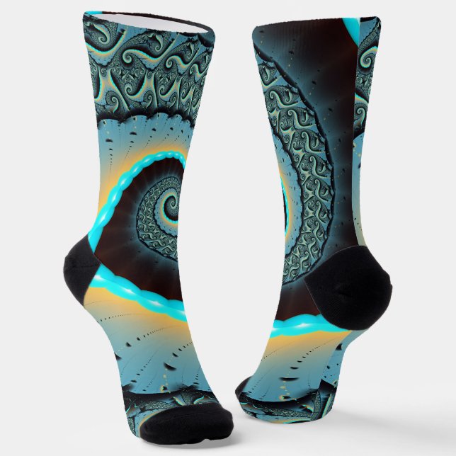 Abstraktes blaues Türkis Orange Fraktal Socken (Gewinkelt)
