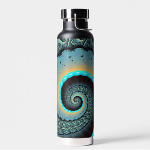 Abstraktes blaues Türkis Orange Fraktal Trinkflasche
