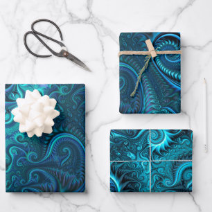 Abstraktes blaues und Aquamarines Spiralmuster Geschenkpapier Set
