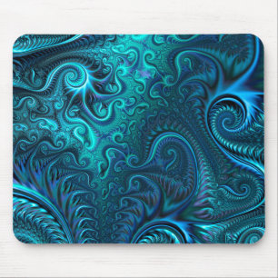 Abstraktes blaues und Aquamarines Spiralmuster Mousepad