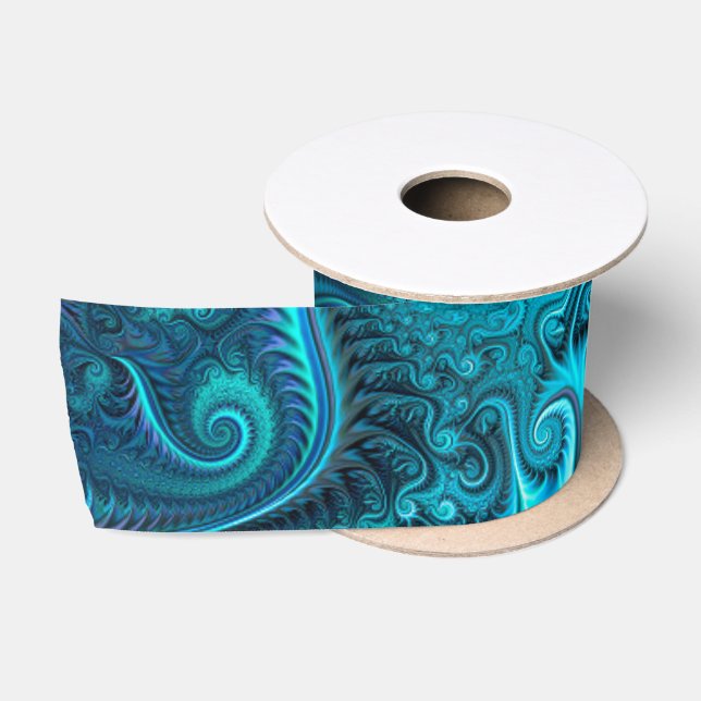 Abstraktes blaues und Aquamarines Spiralmuster Satinband (Spule)