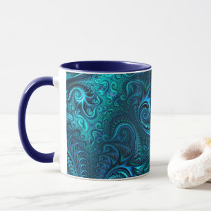 Abstraktes blaues und Aquamarines Spiralmuster Tasse