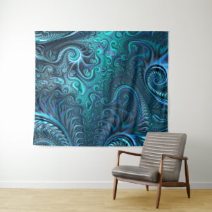 Abstraktes blaues und Aquamarines Spiralmuster Wandteppich