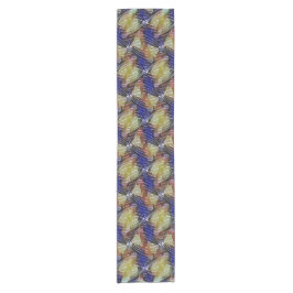 Abstraktes blaues und goldenes Wellen geometrische Kurzer Tischläufer