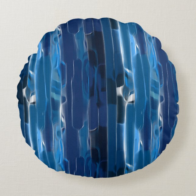 Abstraktes blaues und weißes Bad Rundes Kissen (Vorderseite)