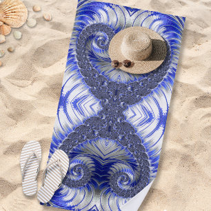 Abstraktes blaues und weißes Fraktal Strandtuch