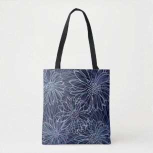 Abstraktes Blaues und Weißes Küstenflorales Tasche