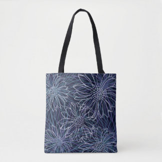 Abstraktes Blaues und Weißes Küstenflorales Tasche