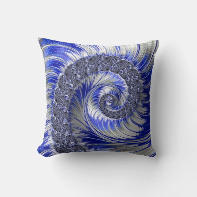 Abstraktes blaugraues Fraktal Kissen (Vorderseite)