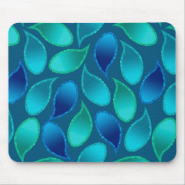 Abstraktes blaugrünes aquamarines Pfauenregenfallm Mousepad