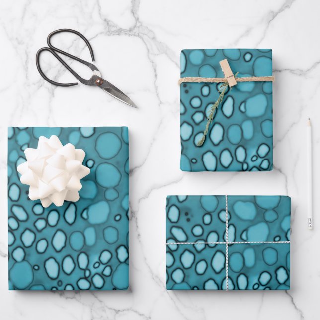 Abstraktes Blue Bubble Polka Dot Pattern Geschenkpapier Set (Vorderseite)