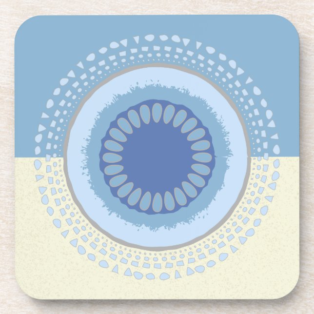 Abstraktes Blue & Cream Blume Circle Design Getränkeuntersetzer (Vorderseite)
